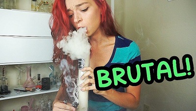 Haley smoking cannabis through her bong